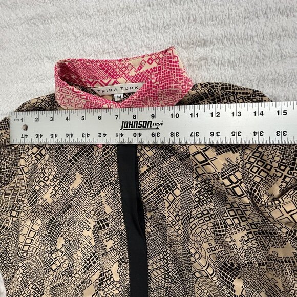 Trina Turk Women's Long Sleeve Blouse Hidden Button Geo Print Silk Size Medium - Picture 6 of 8